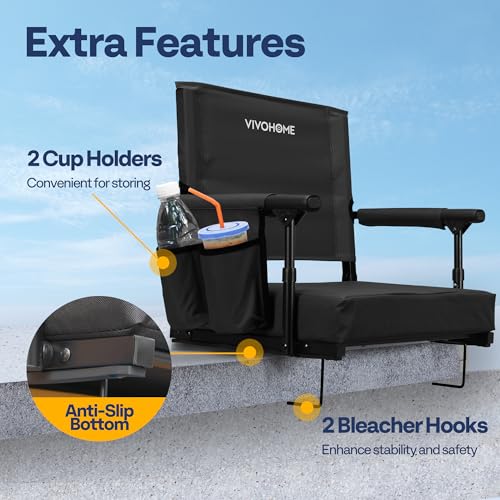 Portable Stadium Seats with Back Support - Black, Foldable & Adjustable