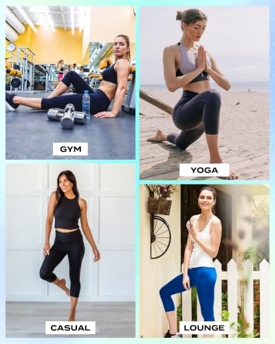 High Waisted Capri Leggings for Women - Tummy Control Yoga Pants - Black