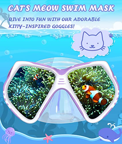 Seago Kids Swim Goggles with Purple Nose Cover Anti-Fog Tempered Glass 6-14