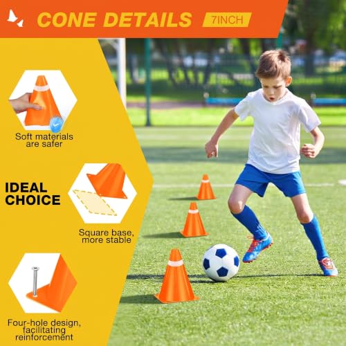 7 Inch Orange & White Traffic Cones - 12 Pack for Training & Events