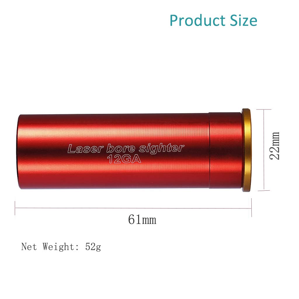 12GA Red Dot Laser Bore Sight in-Chamber Cartridge Laser Bore Sighter with Two Sets Batteries