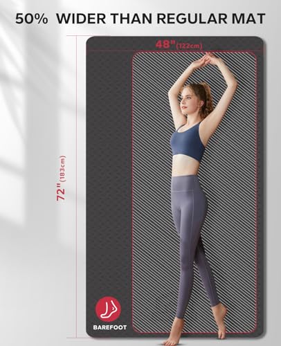 Extra Large Yoga Mat - 72"x48" Non-Slip 6mm Thick - Black