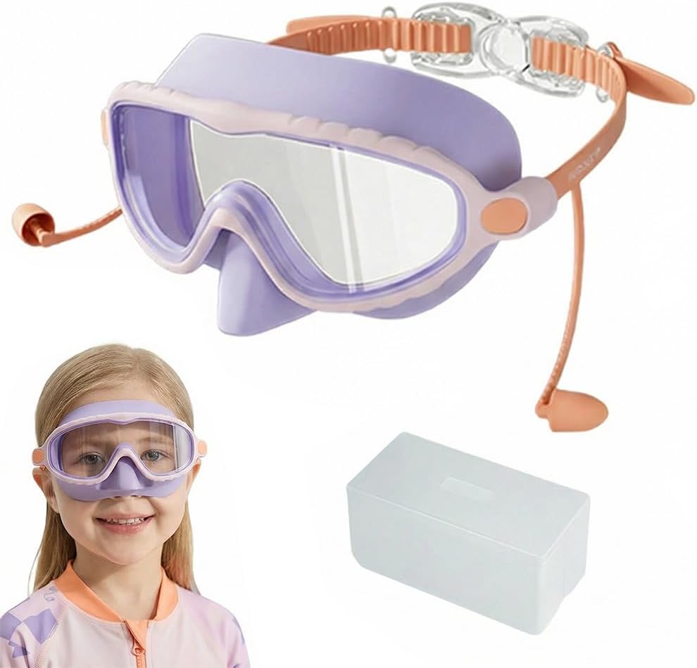 Runsgo HD Children's Waterproof Anti-Fog Swimming Goggles - Large Frame with Wide View & Nose Cover
