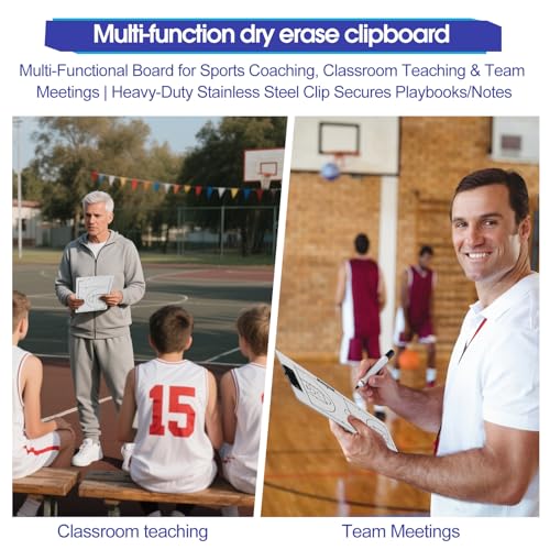 Basketball Coaching Clipboard - Double-Sided Dry Erase Board with Marker Holder
