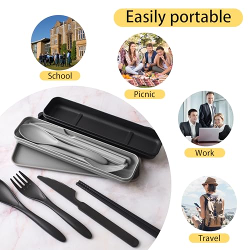 Reusable Travel Utensil Set with Case - 2 Sets, Black & Grey