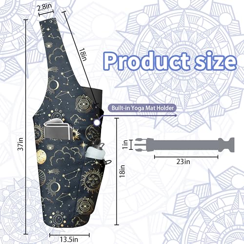 Large Yoga Mat Bag with Wet Dry Pocket & Water Bottle Holder - Sun Moon