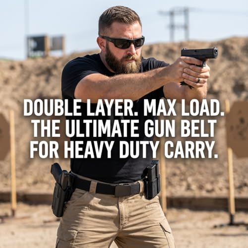 KingMoore 1.5-Inch Heavy Duty Dual Layer Tactical Gun Belt for Men, Black, Fits Waist Up to 40"