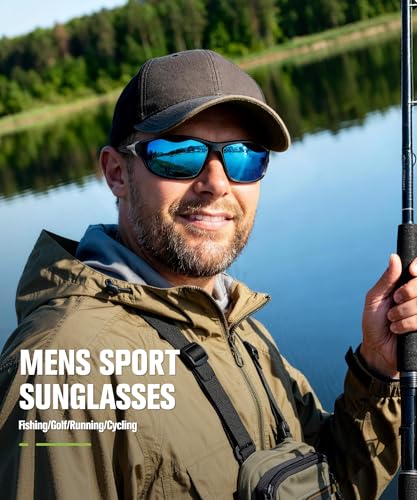 QALLY Polarized Sports Sunglasses Men UV400 for Driving Cycling Fishing Golf