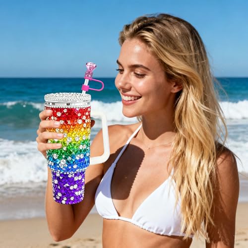 Diamond Straw Topper Set - 4 Pcs Rhinestone Caps for Stanley - White