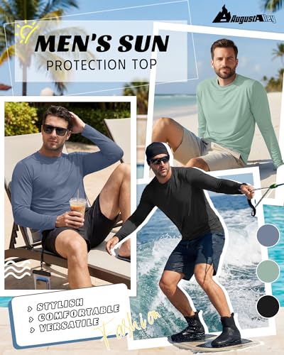 August Alley Men's Rash Guard Shirts UPF 50+ 3-Pack Black Gray Green Blue XL