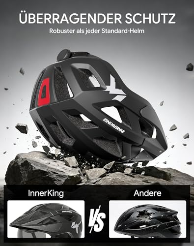 Lightweight Adult Bike Helmet with Rear Light & Goggles - Black, Large