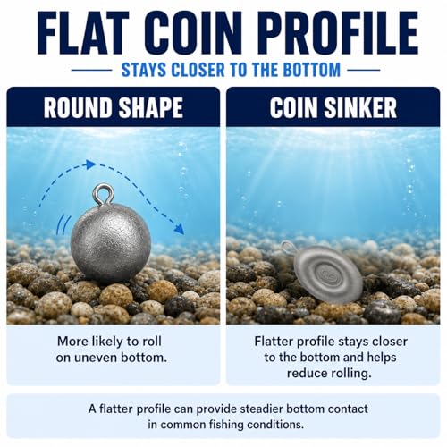 20 Pcs Fishing Coin Sinkers with Metal Eye - 4 Sizes Assorted Set for Bottom Fishing