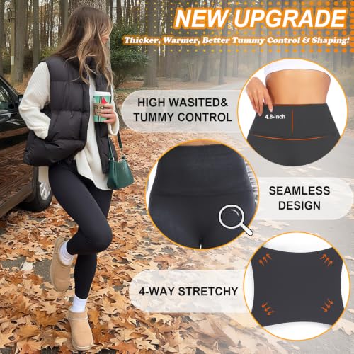 Thermal Fleece Lined Leggings for Women - High Waisted Tummy Control - Dark Grey Large-X-Large