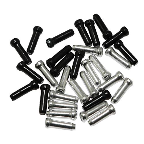 30pcs Bicycle Brake Cable Tips - Black & Silver Wire End Caps