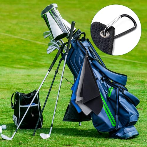 3 Pack Microfiber Golf Towels, 16x16 Waffle Weave with Clip - Blue/Black/Gray