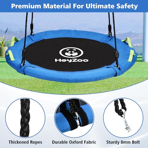 HeyZoo 48 Inch Large Saucer Tree Swing for Family, Blue - Safe & Easy Setup