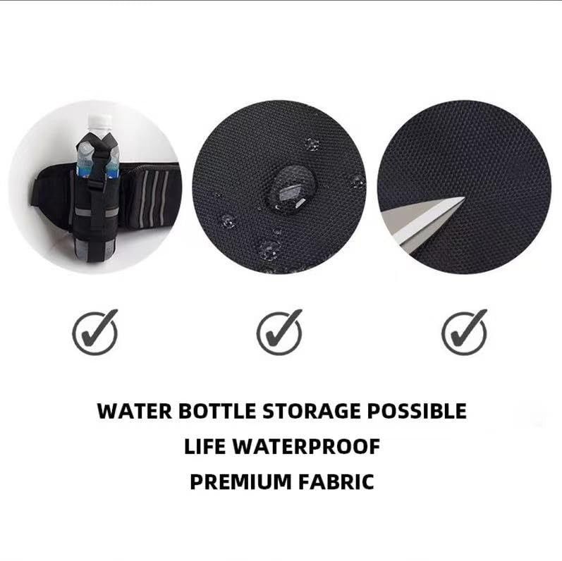 Water-Resistant Fanny Pack with Water Bottle Holder - Black