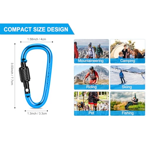 Aluminum D Ring Key Rings - 10 Pack Locking Carabiners A-Multicolored