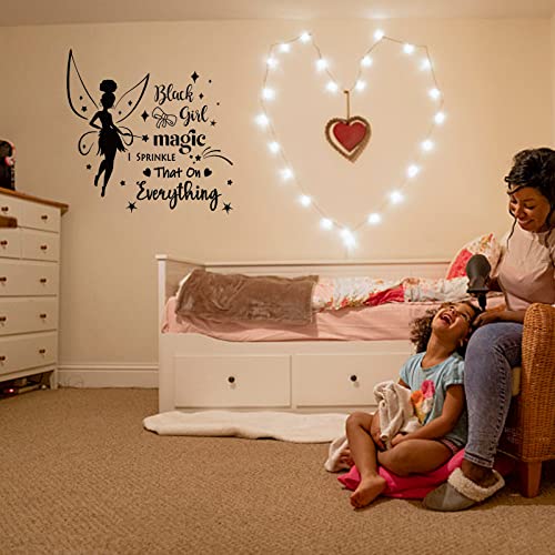 SUPERDANT Elf Girl Wall Stickers Black Girl Fairy Wall Decor Magic That On Everything Vinyl Lettering PVC Art Decals for Living Room Girl's Bedroom Decoration Black 21"x15"