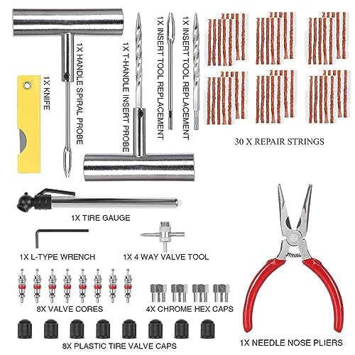 61pcs Tire Repair Kit with Quick Seal for Cars, Trucks, Motorcycles - Universal Tools