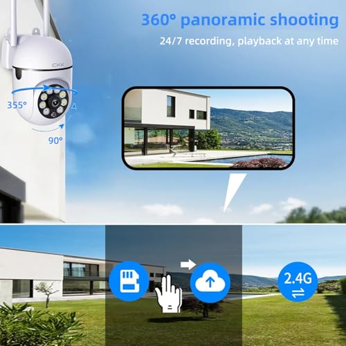 CKK 1080P Security Camera Wireless Outdoor, 2 Pcs 2MP PTZ WiFi Home Camera (2.4G/5G Dual-Band), 360¡Æ Pan/Tilt, Color Night Vision, Motion Alerts, 2-Way Audio, Compatible with Alexa, SD/Cloud Storage