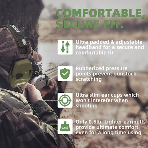 Electronic Ear Protection Muffs for Shooting - Green