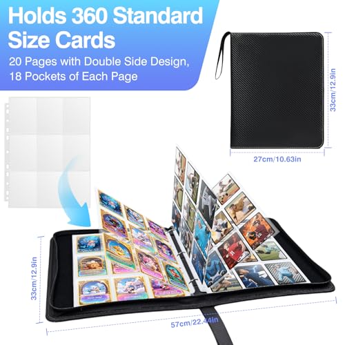 360-Pocket Trading Card Binder Pages - 9-Pocket Clear Sleeves, 20 Pack