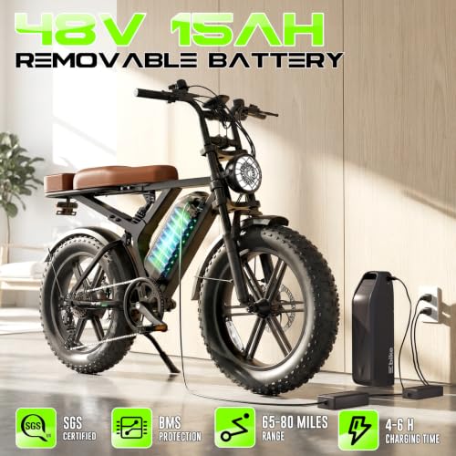 Electric Fat Bike for Adults - 1500W Motor, 65 Mile Range, Carbon Black