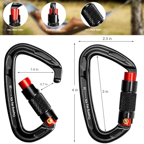 Heavy Duty Auto Locking Carabiner Clips - 28KN - Black & Red