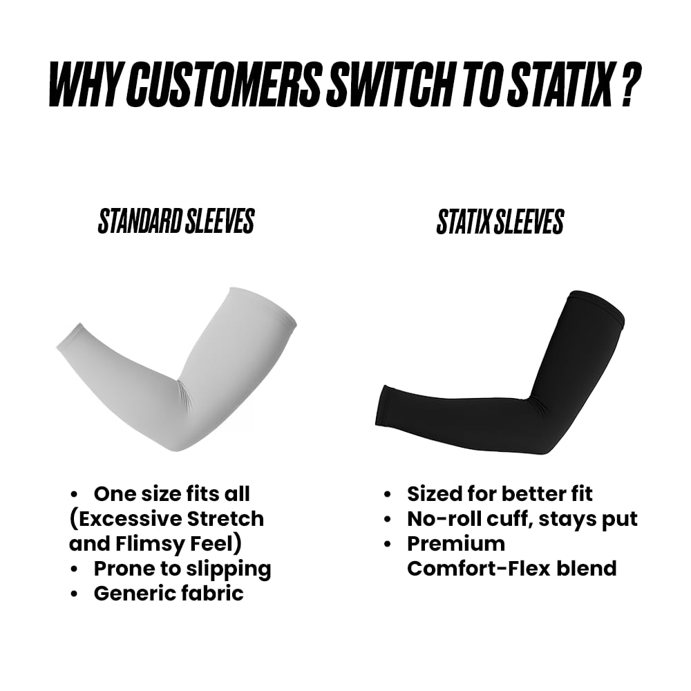 Statix Blue Cooling Arm Sleeves for Men and Women Sun Protection Arm Warmers for Gardening Sports Tattoo Cover S/M