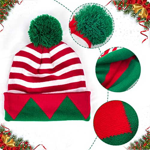 Christmas Elf Knitted Beanie Hat for Adults - Red & Green