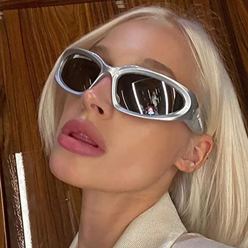 Wrap Around Sports Sunglasses - Silver & Black Oval Frame