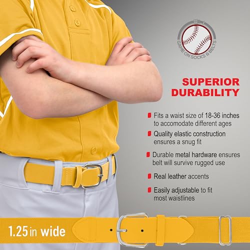 Medium Gold Youth Baseball Socks & Adjustable Belt Set for Kids
