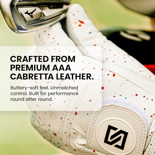 Premium Golf Glove - Left Handed Red & Blue Drip - Large