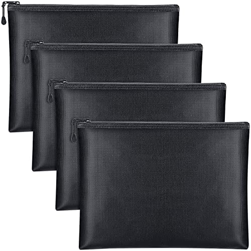 4 Pack Fireproof Document Bags 13.4 x 9.4 Inch Waterproof and Fireproof Money Bag Document Holder with Zipper Fireproof Safe Storage Bag for A4 Documents, Money, Passport and Tablet