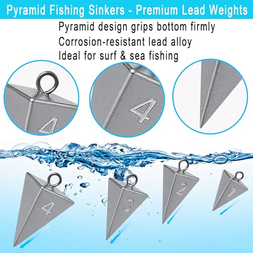 MLYLM 2oz Pyramid Lead Sinkers for Surf & Shore Fishing – 8 Pack