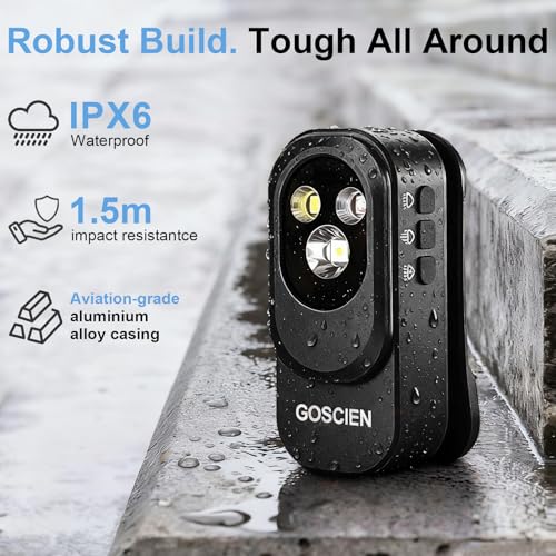 GOSCIEN Pro Rechargeable EDC Flashlight Clip-on Light 500 Lumens Clip Light with Three Lighting Solutions USB C Charging Magnetic IPX6 Waterproof Flashlight for Cycling, Outdoor and etc(Black)