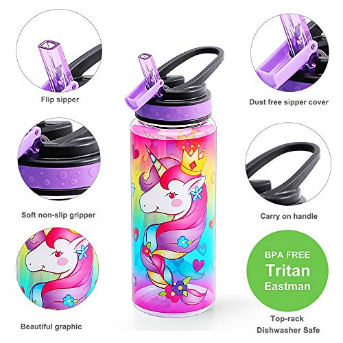 23oz Cute Water Bottle with Straw for School Kids Girls, Unicorn