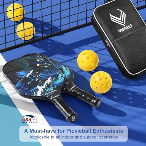 Pickleball Paddles Set of 2 - USAPA Approved Carbon Fiber, Blue - Lightweight Rackets for Beginners