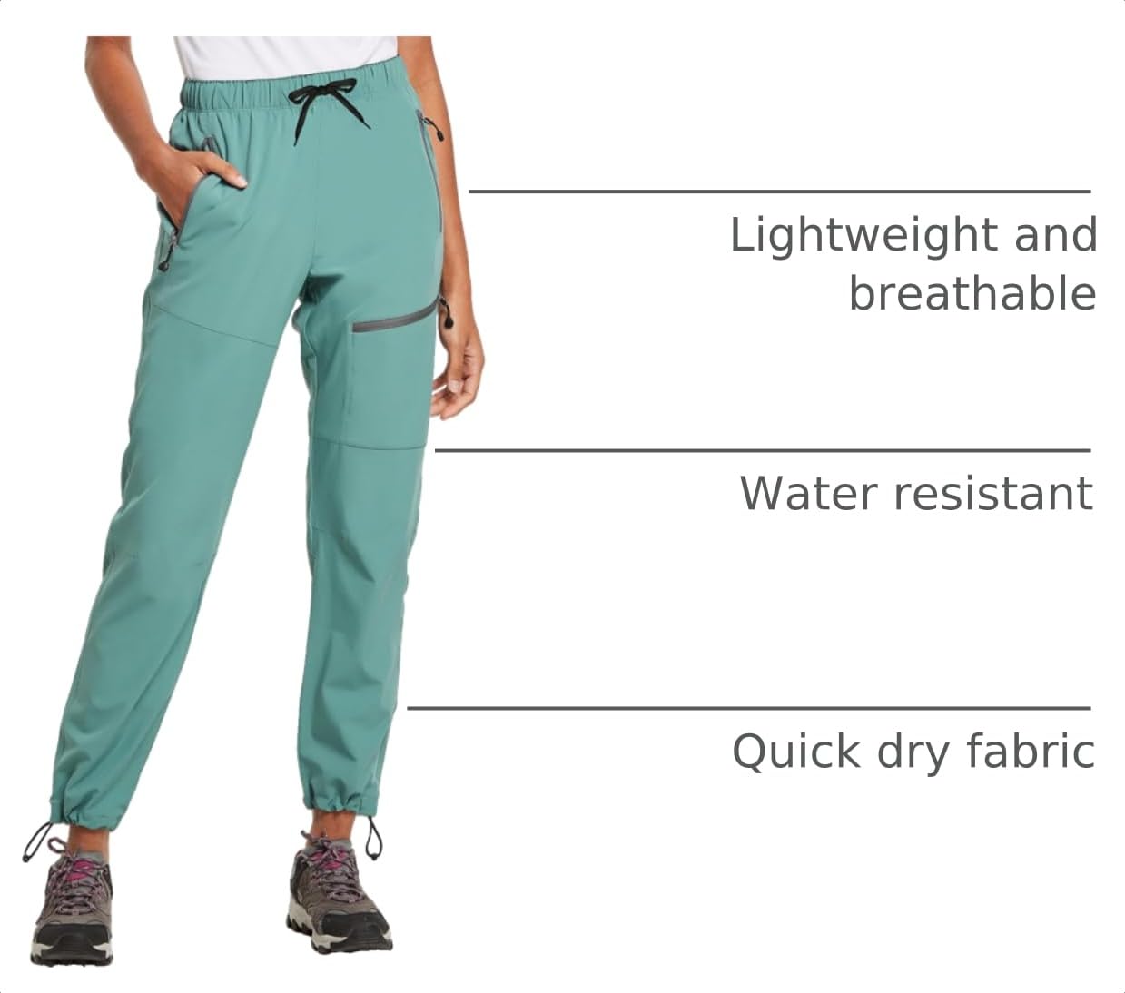 baleaf Cargo Pants for Women Petite Joggers Lightweight Quick Dry Pant Water Resistant 27'' Travel Workout Athletic Trip 27''-Pond L