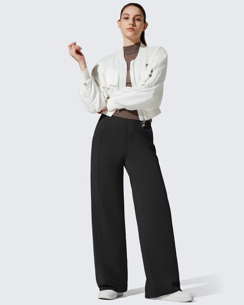 G4Free Fleece Lined Yoga Sweatpants for Women Elastic Waist Wide Leg Pants with Pockets Winter Thermal Work Trousers Dressy Casual Warm (Black,M,27")