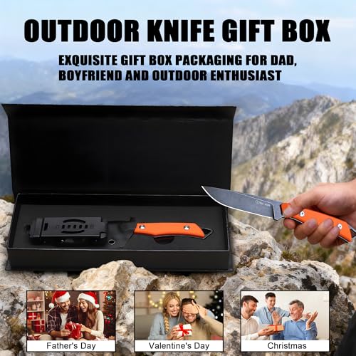 BA-KOR 9Cr18MoV Full Blade Fixed Knife C10 Stem (Orange) with G10 Handle, 8in, 4mm Thick, Stone-Washed Finish, Kydex Sheath for Camping & Survival