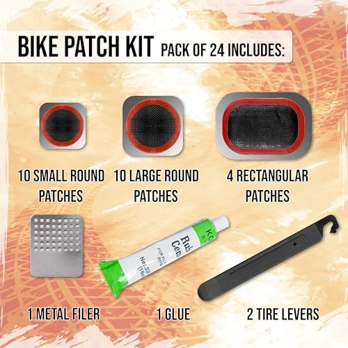 Bike Tire Repair Kit - 24-Piece Set with Patches, Levers & Glue