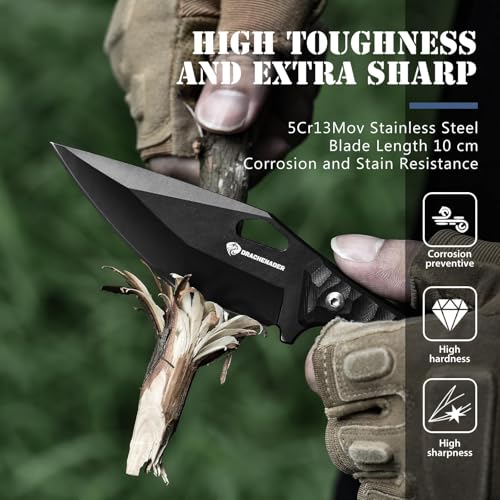 DRACHENADER 9" Survival Knife with Kydex Sheath – Full Black, 5mm 5Cr13MoV, G10 Handle, Fixed Blade
