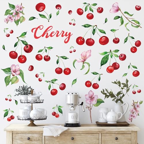 41 Pcs Cherry Fruit Wall Stickers - Peel and Stick Kitchen Decor