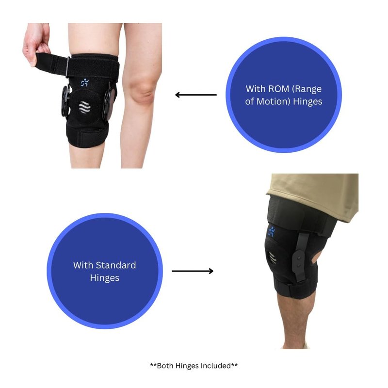 Physiohab BioBrace™ Hinged Knee Brace with Far Infrared Bio-Ceramic Material – Stabilizing Knee Support with Swappable Hinges & Hot/Cold Gel Pack – Knee Brace for ACL, MCL, Meniscus Support & Recovery (Large)