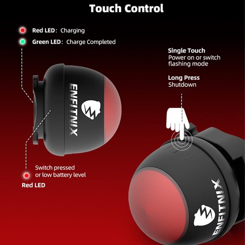 ENFITNIX The Nut Rear Bike Light,Touch Switch Ultra Bright LED Bicycle Lights, USB-C Rechargeable IPX6 Waterproof,Auto on/Off Bike Lights for Night Riding Cycling Safety Accessories.