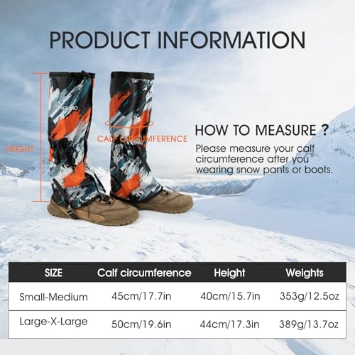 Waterproof Adjustable Hiking Leg Gaiters for Snow and Mud - Doodle, L/XL