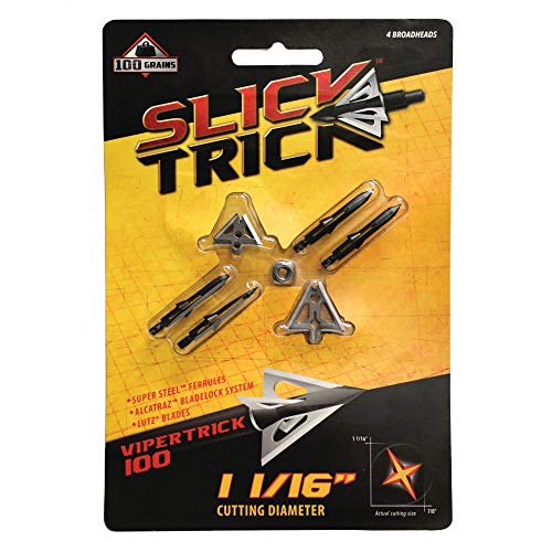 Slick Trick Broadhead 1-1/16" ViperTrick 100 Grain 4 Pack Hunting Arrowheads