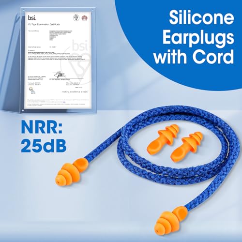 AZEN 220 Pairs Silicone Ear Plugs, Reusable Earplugs for Noise Reduction, 25dB NRR Corded Ear Plug for Sleeping Noise Cancelling, Ear Plug with String Individual Packing